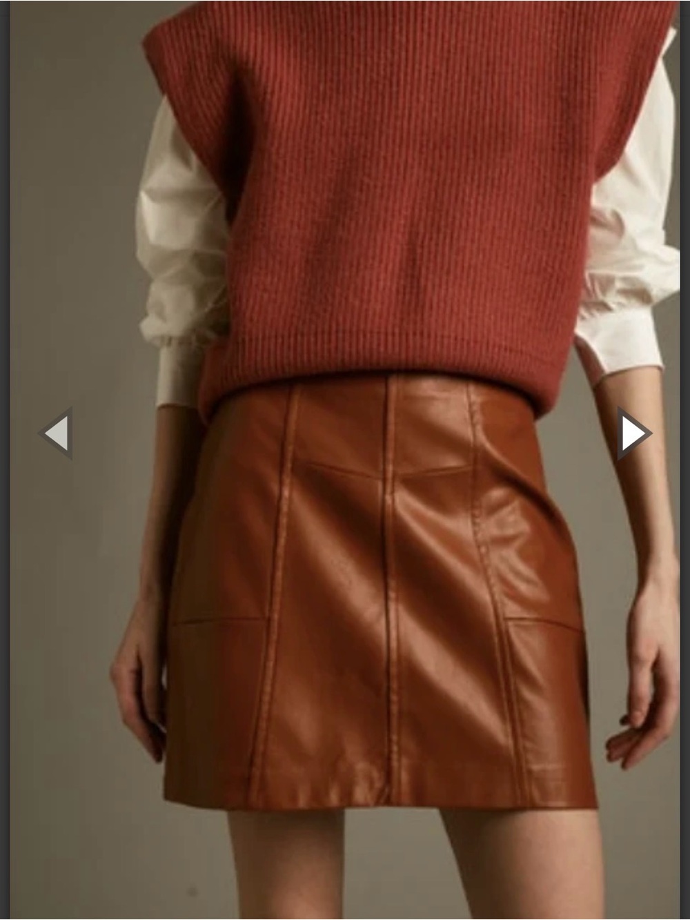 Faux Leather A-Line Mini Skirt in Cognac
